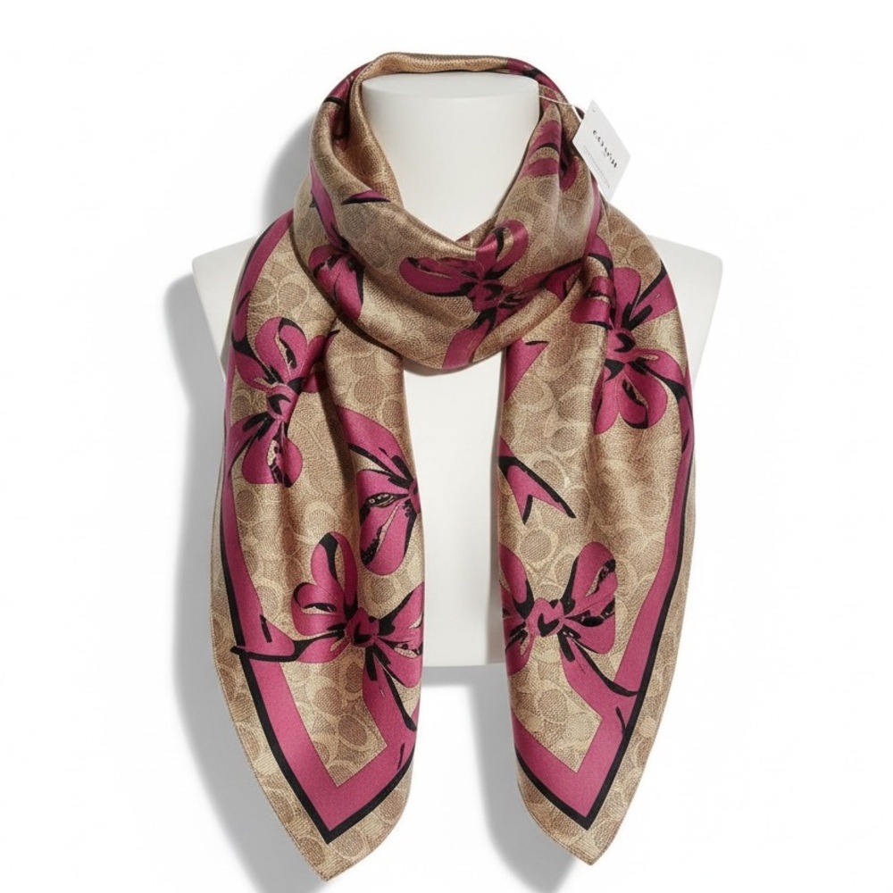 NWT Coach Signature C Bows 100% Silk Scarf 🎀